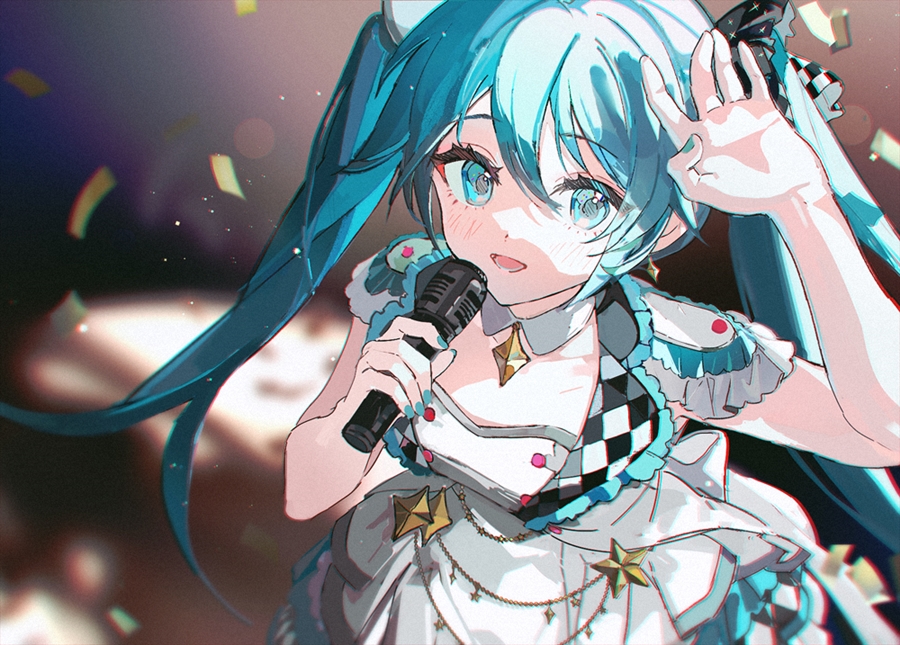 Lunar Lunar Hatsune Miku Vocaloid Girl Concert Hand Up Holding Microphone