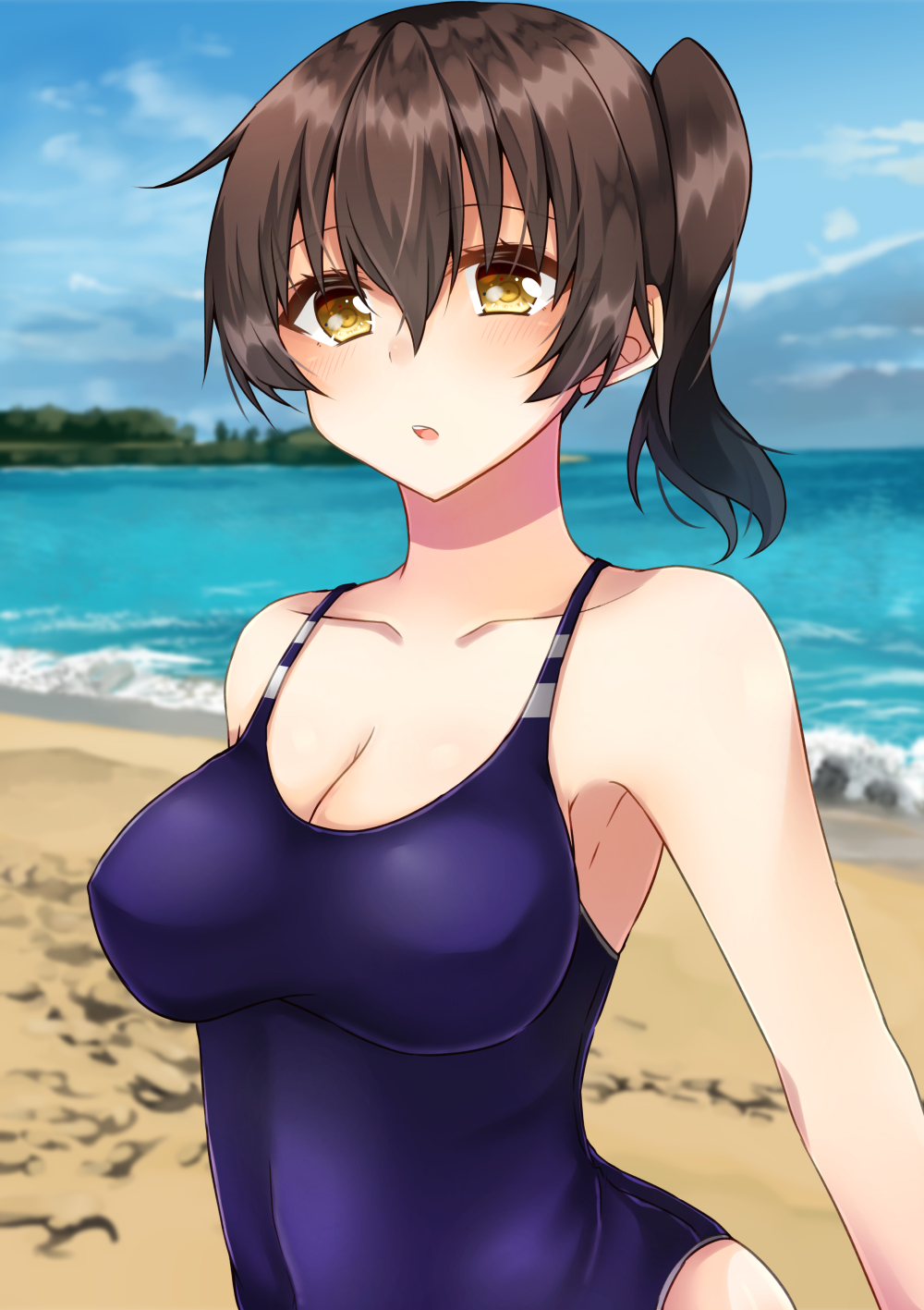 Izumo Ayuka Kaga Kancolle Kantai Collection Highres Girl O Beach Blue One Piece