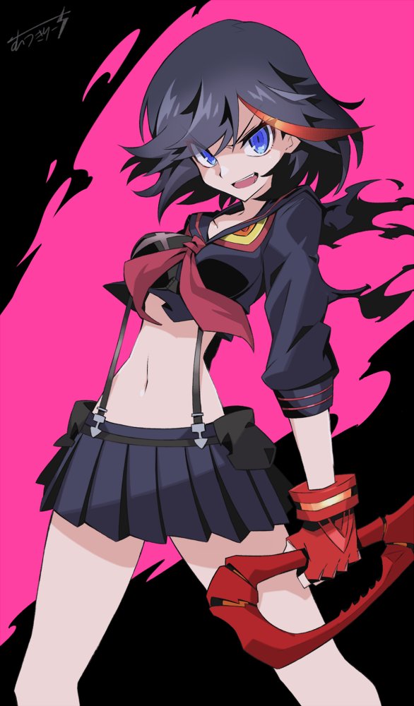 Matoi Ryuuko Kill La Kill Girl Black Hair Blue Eyes Looking At