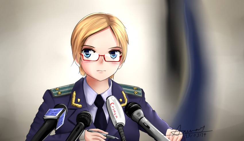 Natalia Poklonskaya Real Life Highres Bangs Blonde Hair Glasses