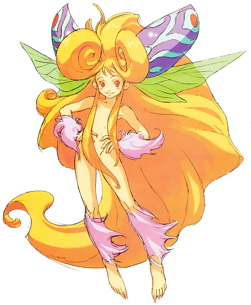 1990s_(style) 1girl absurdly_long_hair barefoot big_hair blush_stickers breath_of_fire breath_of_fire_iii convenient_censoring fairy fairy_(breath_of_fire) fairy_wings flat_chest full_body hair_censor hands_on_own_hips head_wings long_hair non-web_source official_art orange_eyes orange_hair retro_artstyle sidelocks simple_background smile solo very_long_hair white_background wings yoshikawa_tatsuya