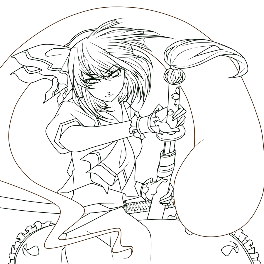 1girl female_focus hairband katana konpaku_youmu konpaku_youmu_(ghost) lineart monochrome sheath short_hair solo sword tobi_(discharge_cycle) touhou unsheathing weapon