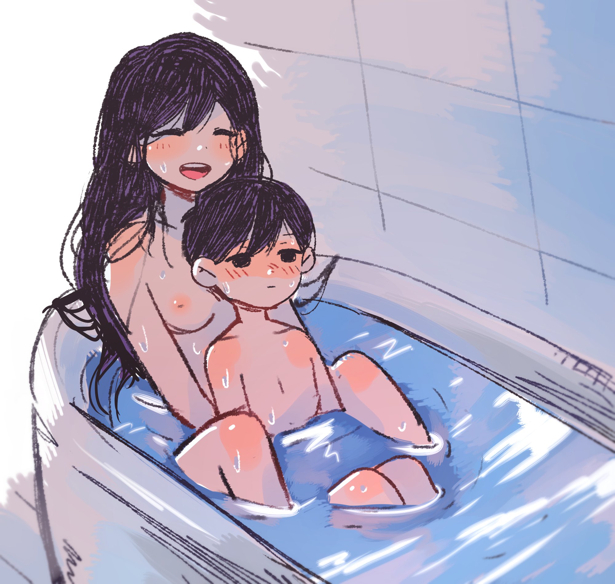 Kokomi Aniesuakkaman Mari Omori Sunny Omori Omori Highres 1boy 1girl Bathing 6418