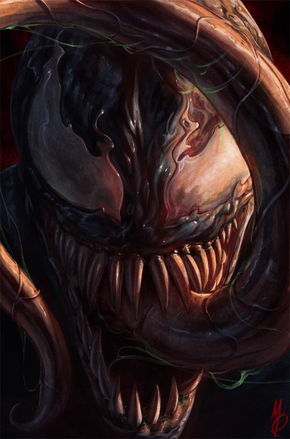 1other grin highres horror_(theme) long_tongue marvel max58art monster no_humans portrait sharp_teeth signature smile solo spider-man_(series) teeth tongue tongue_out venom_(marvel)