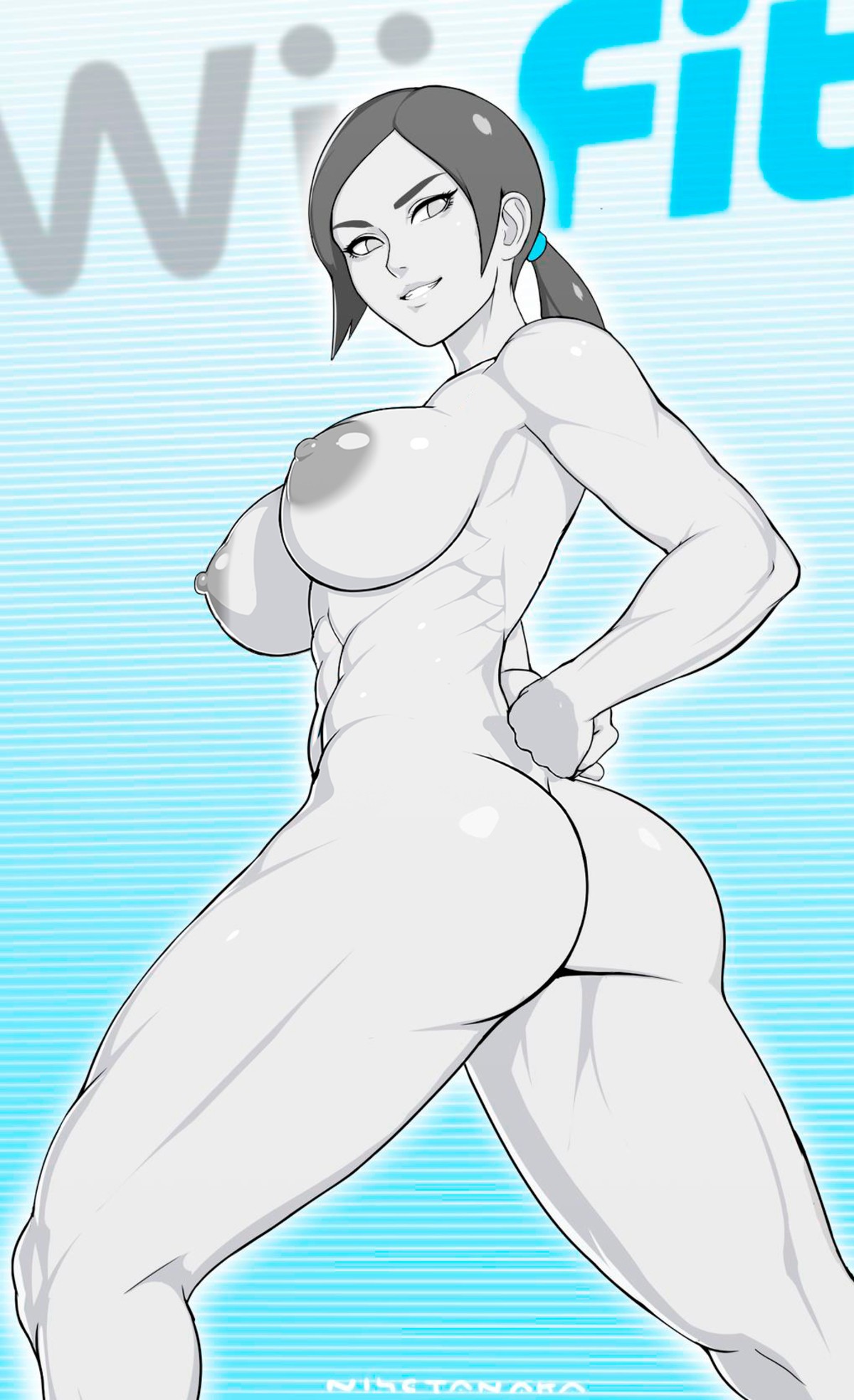 nisetanaka, wii fit trainer, wii fit trainer (female), nintendo, wii fit,  highres, source request, 1girl, ass, breasts, completely nude, large  breasts, nipples, no bra, no panties, nude, ponytail, solo - Image View -