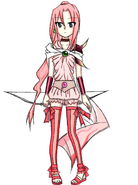 bow bracelet dress earrings feet final_fantasy full_body jewelry legs long_hair looking_at_viewer no_bra pink_hair ponytail porom sandals see-through_clothes striped_legwear toes