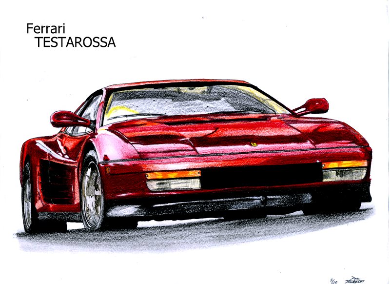 car colored_pencil_(medium) ferrari ferrari_testarossa graphite_(medium) motor_vehicle no_humans original sakk_(kk-nfs) signature simple_background traditional_media vehicle_focus wheel white_background