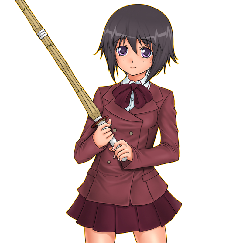 00s bamboo_blade kawazoe_tamaki purple_eyes rokuichi school_uniform serafuku shinai solo sword weapon