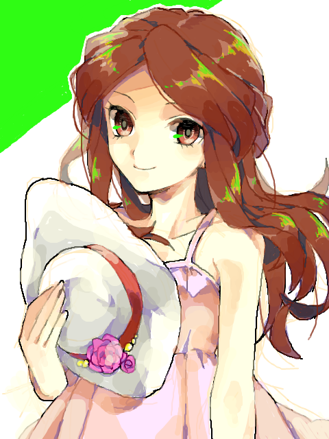 bad_id bad_pixiv_id bare_shoulders brown_eyes brown_hair dress hat image_sample inazuma_eleven inazuma_eleven_(series) long_hair pixiv_sample raimon_natsumi smile sun_hat sundress wonoco0916