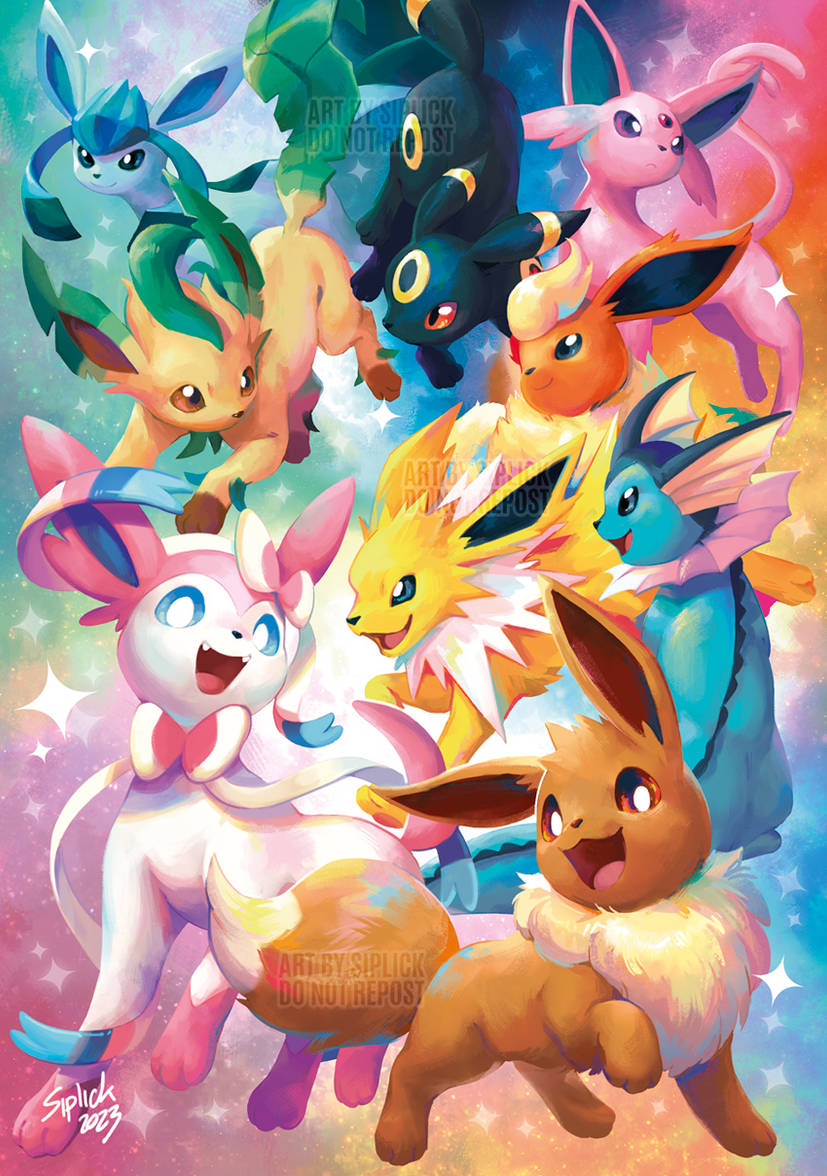 black_eyes blonde_hair blue_eyes bow brown_eyes colored_sclera creatures_(company) dated eevee espeon evolutionary_line fins flareon forehead_jewel game_freak gen_1_pokemon gen_2_pokemon gen_4_pokemon gen_6_pokemon glaceon jolteon leafeon nintendo open_mouth pokemon pokemon_(creature) purple_eyes red_sclera ribbon sidelocks signature siplick smile sylveon umbreon vaporeon