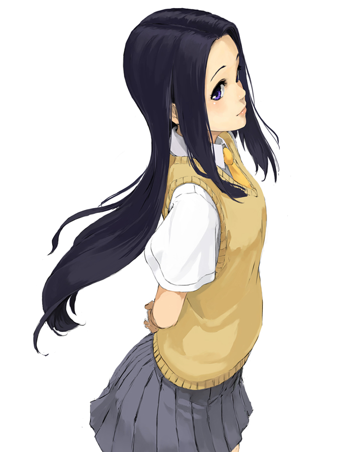 00s 1girl black_hair female_focus kuroko_(piii) long_hair purple_eyes school_uniform solo sora_no_manimani yarai_sayo