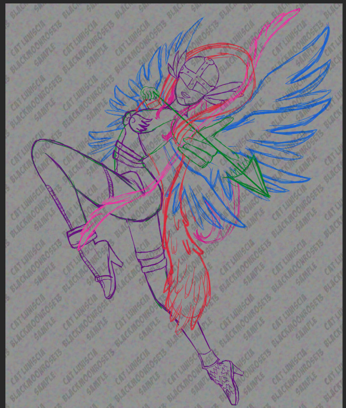 angel angel_girl angewomon digimon digimon_(creature) head_wings long_hair mask sketch wings