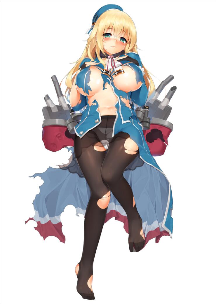 10s 1girl areola_slip ascot atago_(kancolle) beret black_gloves black_pantyhose blonde_hair blue_hat blue_jacket breast_suppress breasts broken cameltoe cannon closed_mouth eyebrows female_focus full_body gloves green_eyes hair_between_eyes hat jacket kantai_collection large_breasts long_hair looking_at_viewer machinery military military_uniform navel no_bra no_shoes panties panties_under_pantyhose pantyhose see-through_clothes ship_turret skindentation solo stomach suika01 toes torn_clothes torn_pantyhose underwear white_panties