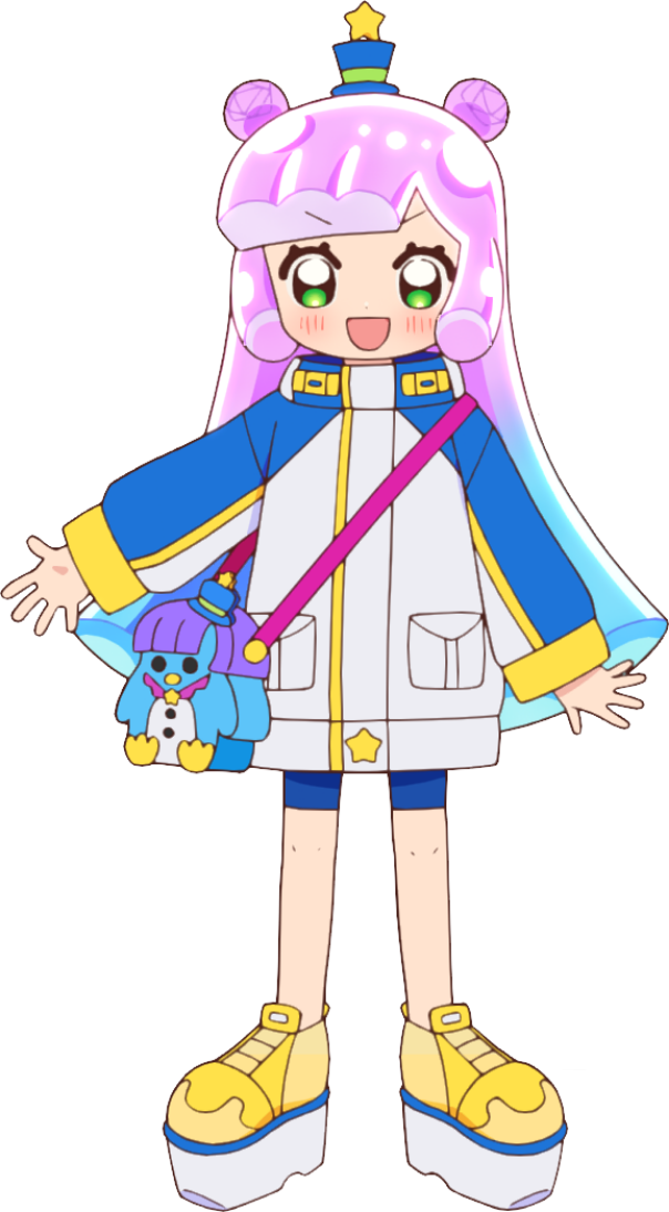 1girl bike_shorts blue_hair blush full_body gradient_hair green_eyes hat jacket long_hair looking_at_viewer mini_hat mini_top_hat monster_girl multicolored_hair official_art open_mouth pink_hair platform_footwear puniru_(puniru_wa_kawaii_slime) puniru_wa_kawaii_slime slime_girl smile solo top_hat transparent_background