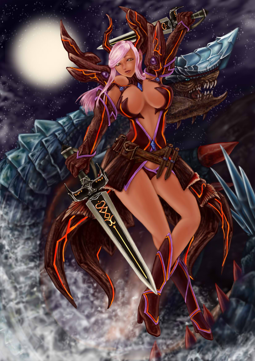 1girl artist_request capcom deyuru_(armor) female_focus gurenzeburu monster_hunter monster_hunter_(series) monster_hunter_frontier pink_hair solo sword tagme weapon