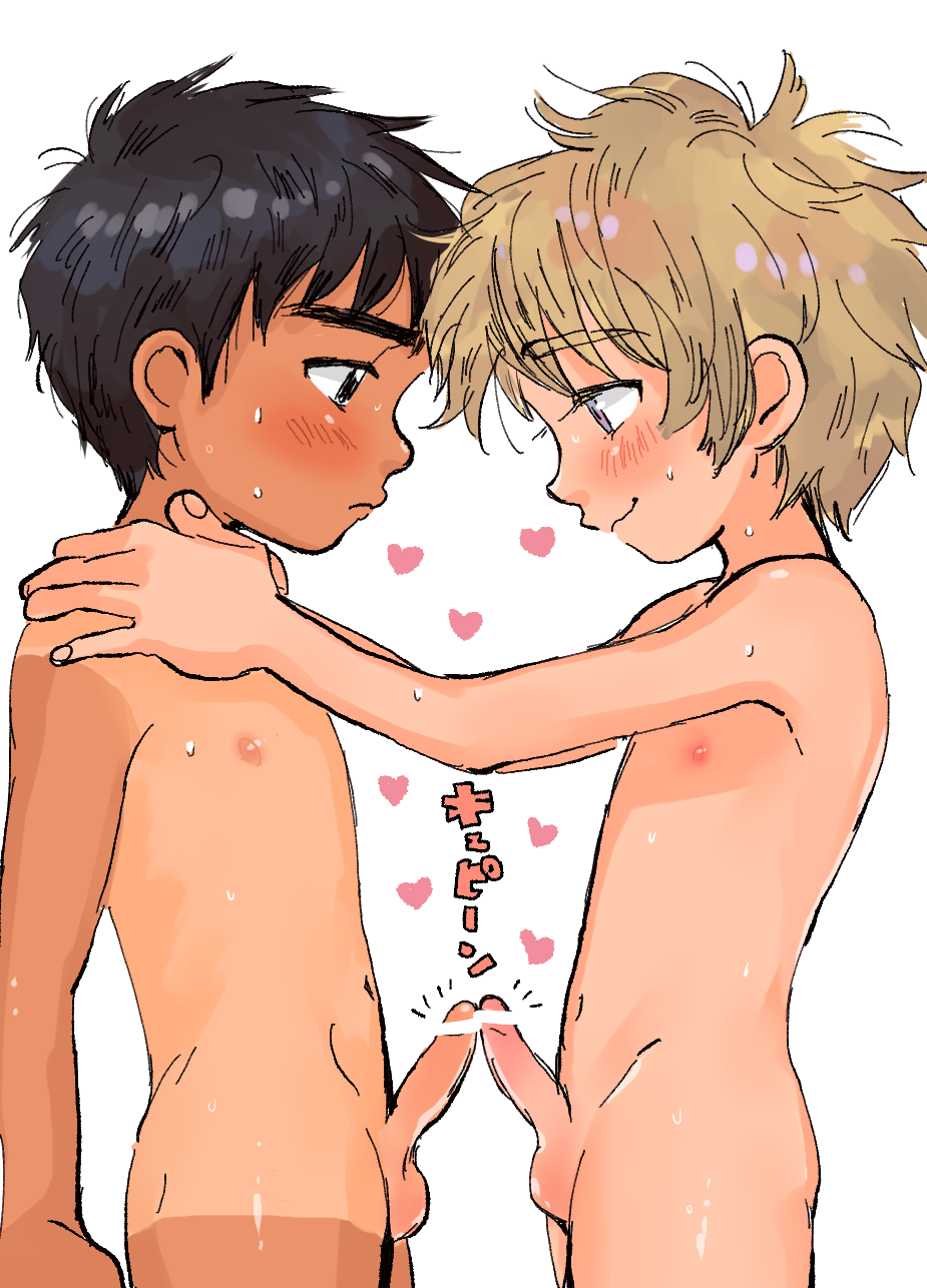 Hashinowa Highres 2boys Black Hair Blonde Hair Blush Foreskin Frottage Male Focus 2868