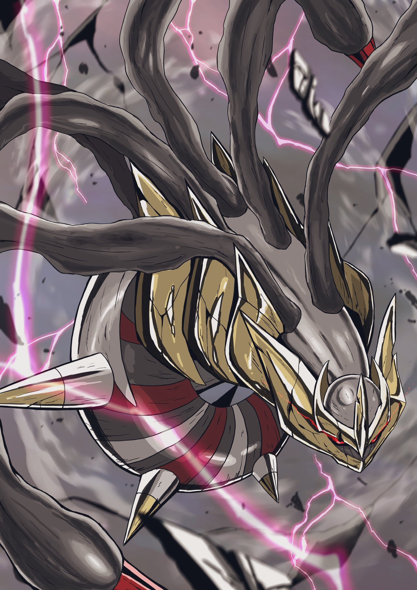 sawa d, giratina, giratina (altered), creatures (company), game freak,  nintendo, pokemon, highres, claws, flying, gen 4 pokemon, legendary  pokemon, pokemon (creature), red eyes, spikes - Image View 