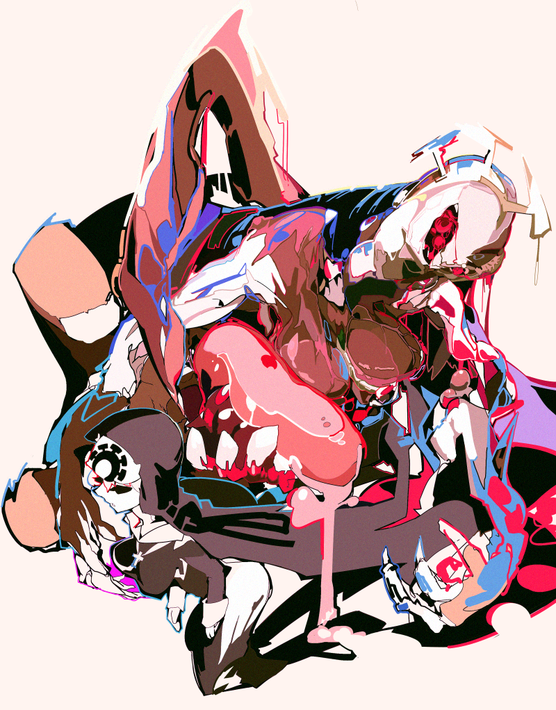 1girl abstract blonde_hair crown double_(skullgirls) drooling dual_persona extra_mouth closed_eyes habit kurokoge013 monster monster_girl nun red_eyes skullgirls solo tongue tongue_out