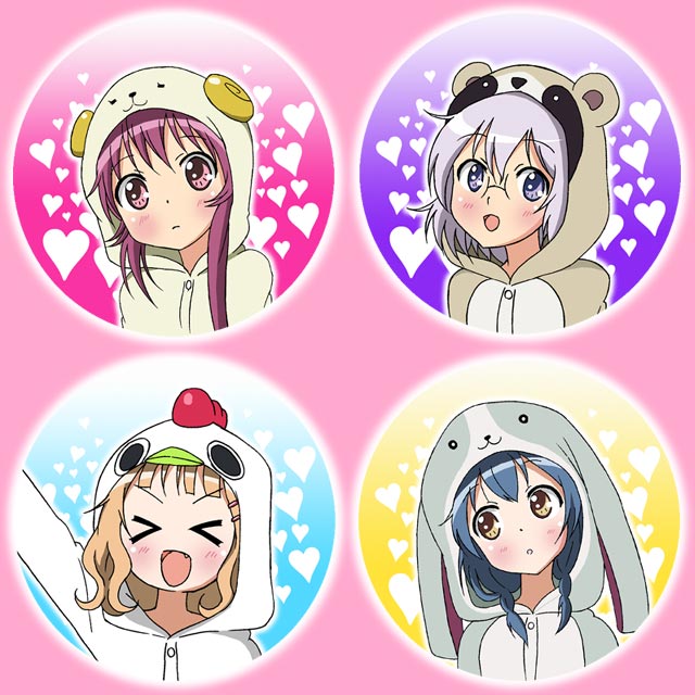 &gt;_&lt; :d animal_costume blonde_hair blue_eyes blue_hair brown_eyes rabbit_costume chicken_costume da_(dajare) closed_eyes fang furutani_himawari glasses goat_costume hair_ornament hairclip heart ikeda_chitose oomuro_sakurako open_mouth pajamas purple_eyes purple_hair raccoon_costume silver_hair smile sugiura_ayano xd yuru_yuri