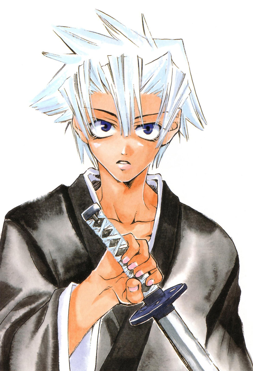 1boy blue_eyes highres japanese_clothes katana kitamura_suzu male_focus peace_maker_kurogane short_hair solo spiked_hair sword weapon white_hair