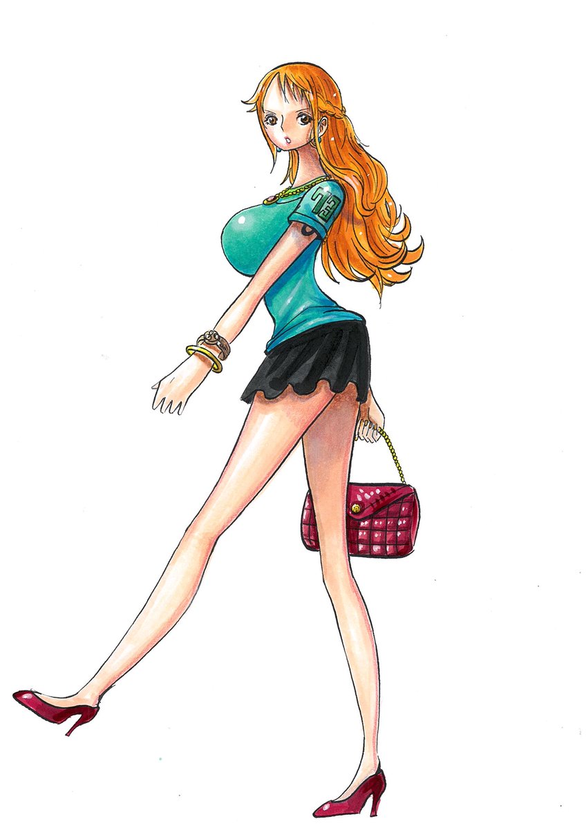 Nami One Piece One Piece 1girl Bare Shoulders Breasts Brown Eyes 