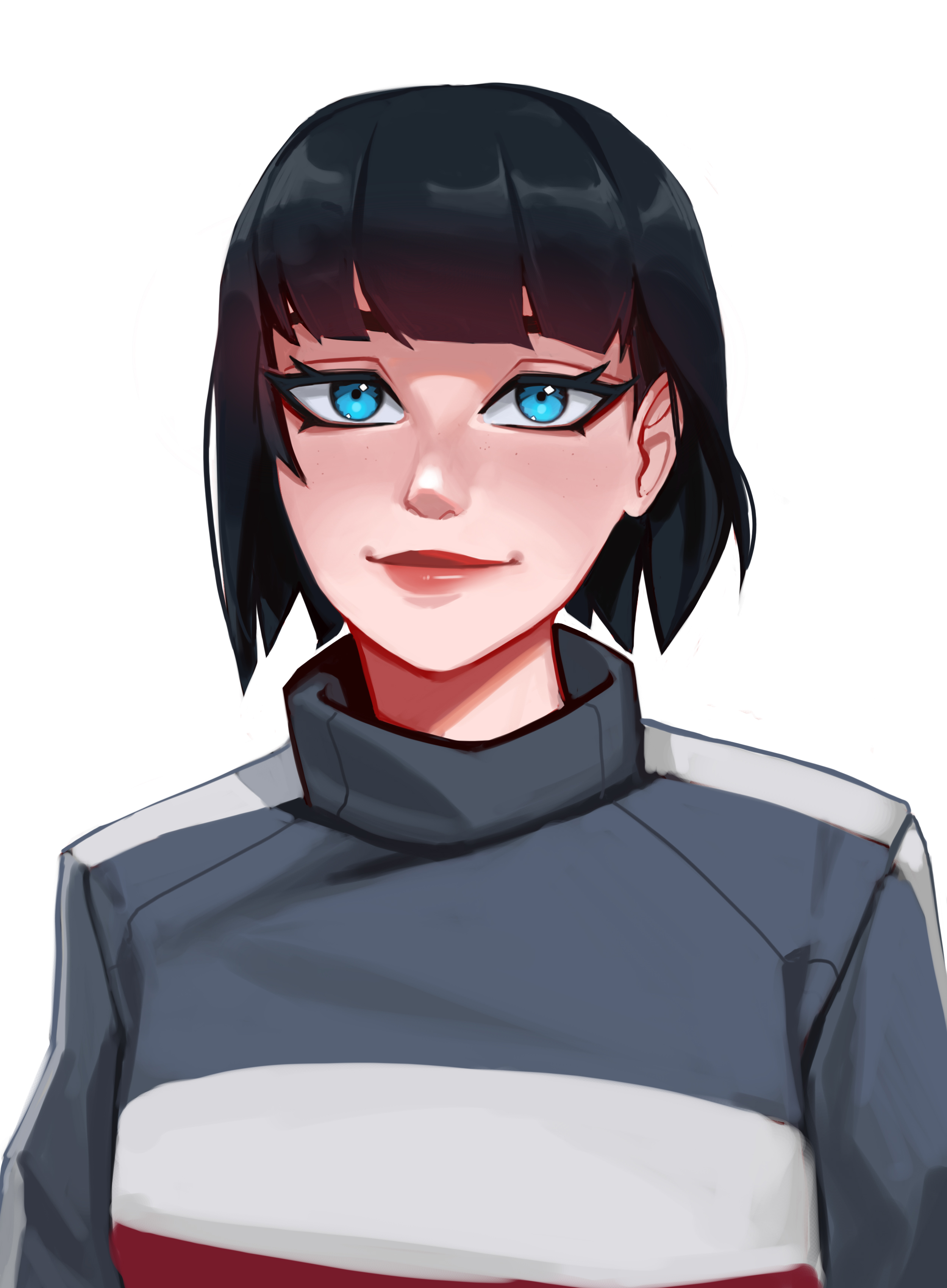 Qtori Real Life Absurdres Commission Highres 1girl Black Hair Blue Eyes Blunt Bangs