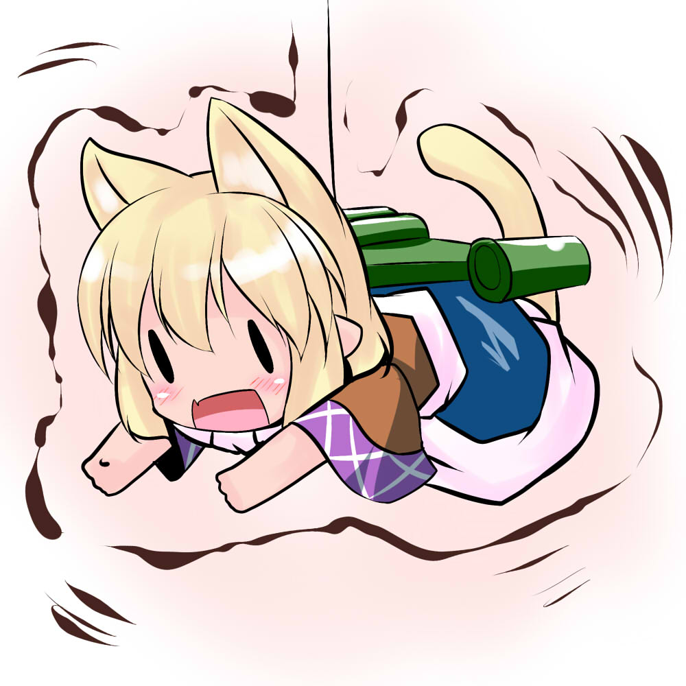 1girl animal_ears blonde_hair blush cat_ears cat_girl cat_tail chibi female_focus flying hoshizuki_(seigetsu) jet_pack jetpack mizuhashi_parsee puru-see_(hoshizuki_(seigetsu)) short_hair short_sleeves solo tail touhou trembling wide_sleeves |_|