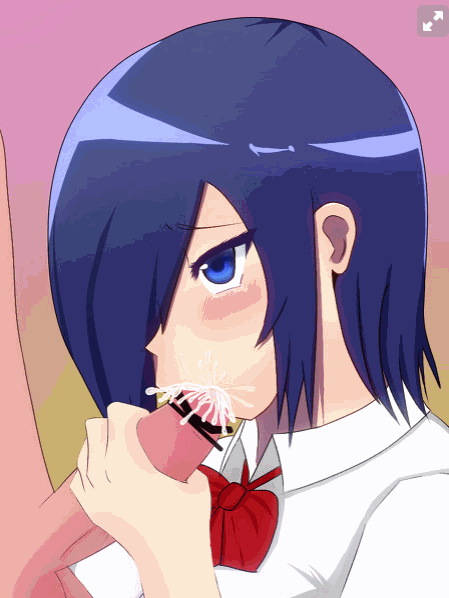 Kirishima Touka Tokyo Ghoul Animated Animated 10s 1girl Blue Eyes Blue Hair Fellatio 
