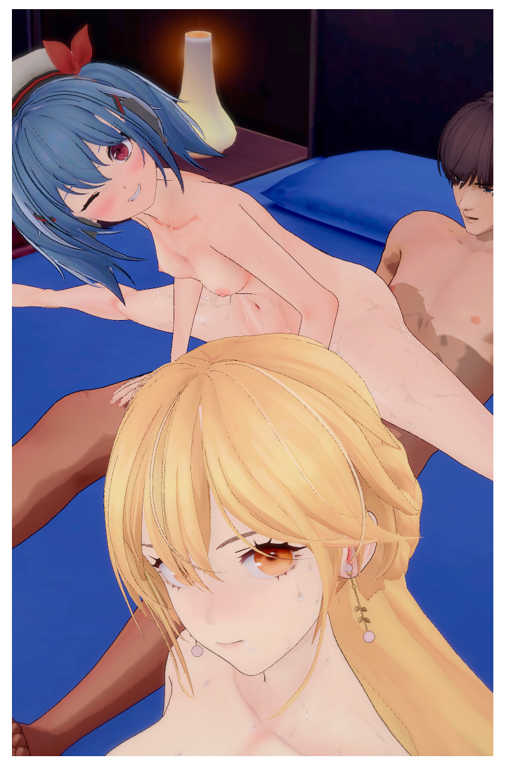 3d assertive_female blonde_hair blue_hair colphne_(girls&#039;_frontline_2) cum cum_in_pussy girls&#039;_frontline_2:_exilium group_sex groza_(girls&#039;_frontline_2) harem indoors looking_at_viewer naughty_face non-web_source reverse_cowgirl_position selfie sex straddling