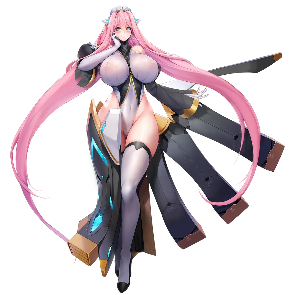 1girl bare_shoulders blue_eyes blush breasts covered_erect_nipples detached_sleeves full_body gloves huge_breasts last_origin mole mole_under_mouth nipples_visible_through_shirt nun pink_hair serapias_alice shoes sleeves_past_wrists smile thighhighs transparent_background