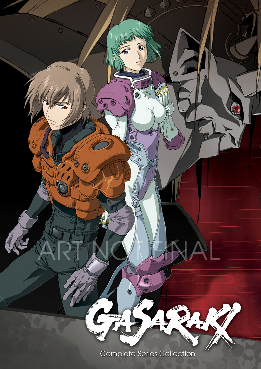 1boy 1girl armor brown_eyes brown_hair gasaraki green_hair highres mecha official_art robot