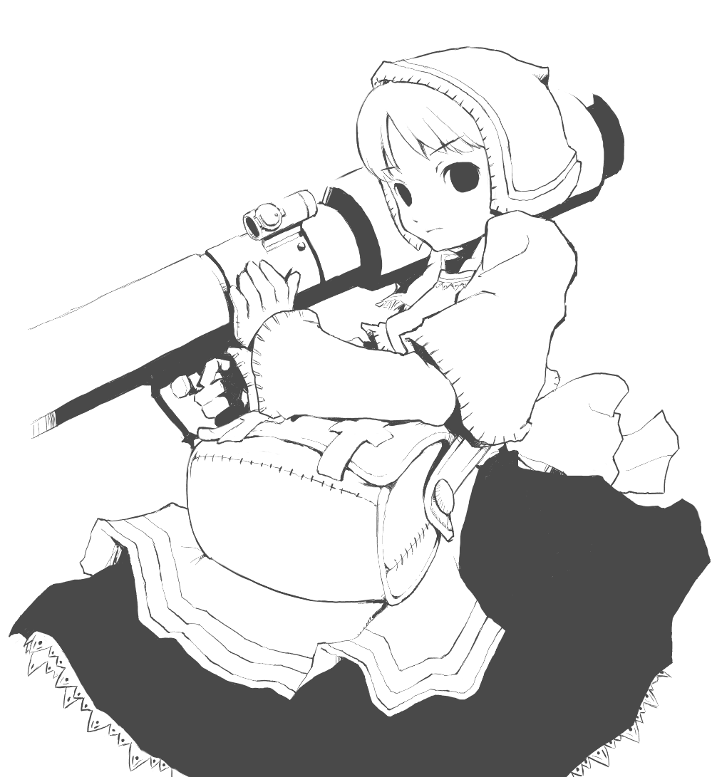 chemist_(fft) final_fantasy final_fantasy_tactics greyscale m1_bazooka monochrome rocket_launcher solo weapon