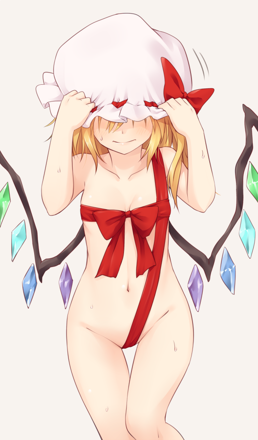 Miyo Ranthath Flandre Scarlet Touhou Commentary Request 1girl Blonde Hair Bow Breasts 1177