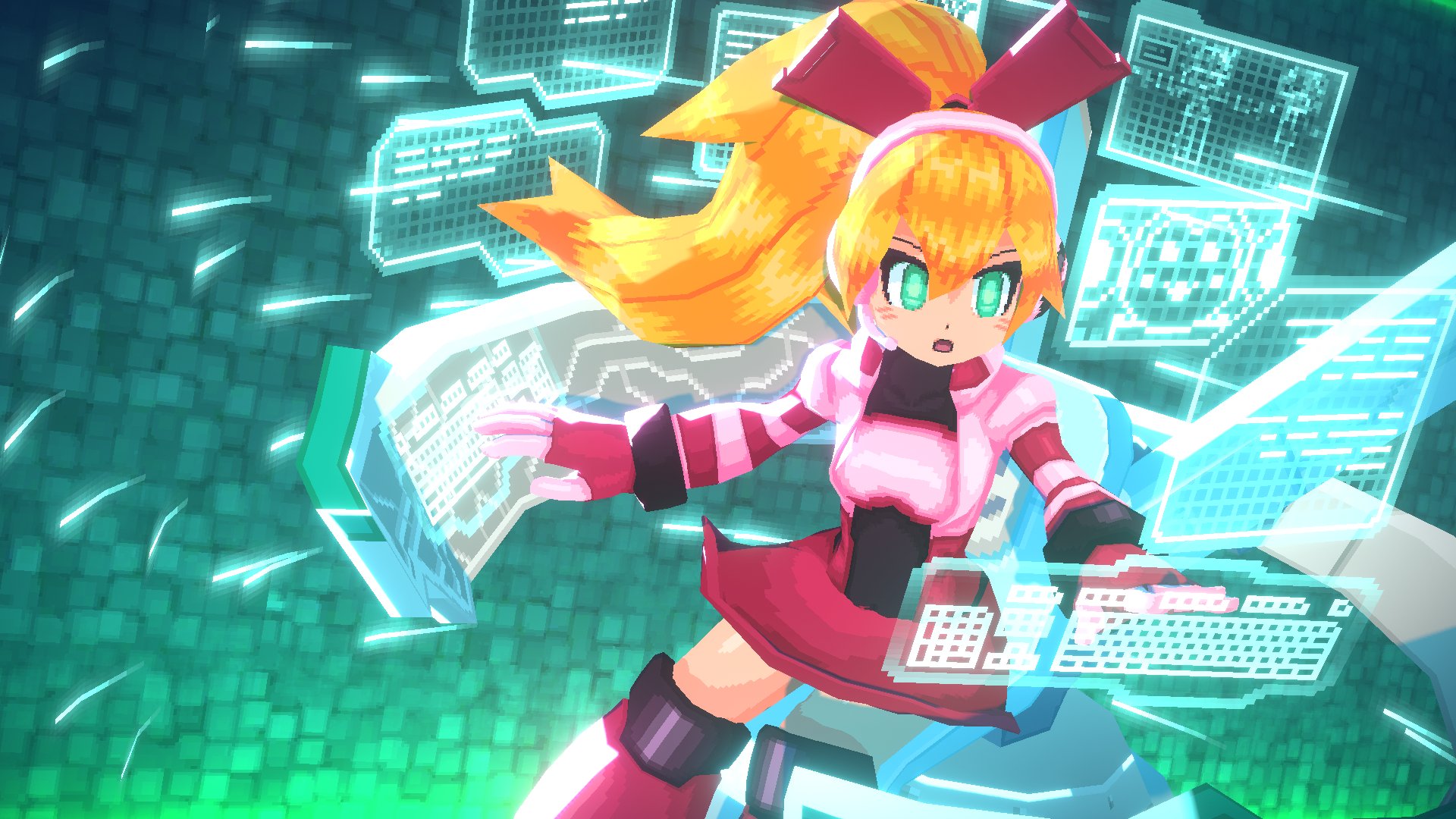 Call Mighty No 9 Mighty No 9 Highres 1girl Blonde Hair Female Focus Long Hair Skirt