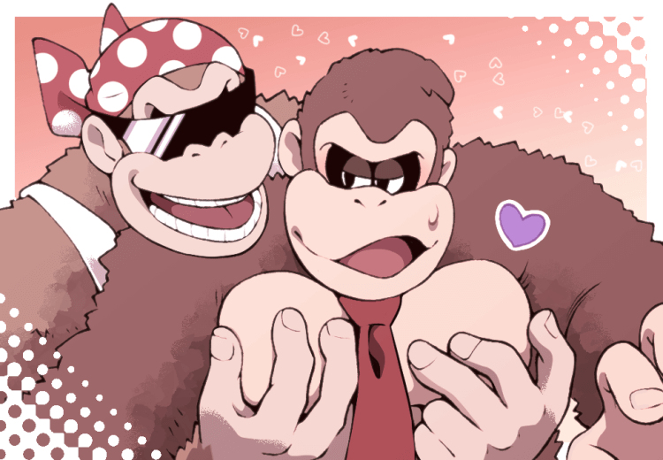 2boys ape donkey_kong donkey_kong_(series) funky_kong furry furry_male heart minashirazu multiple_boys nintendo smile