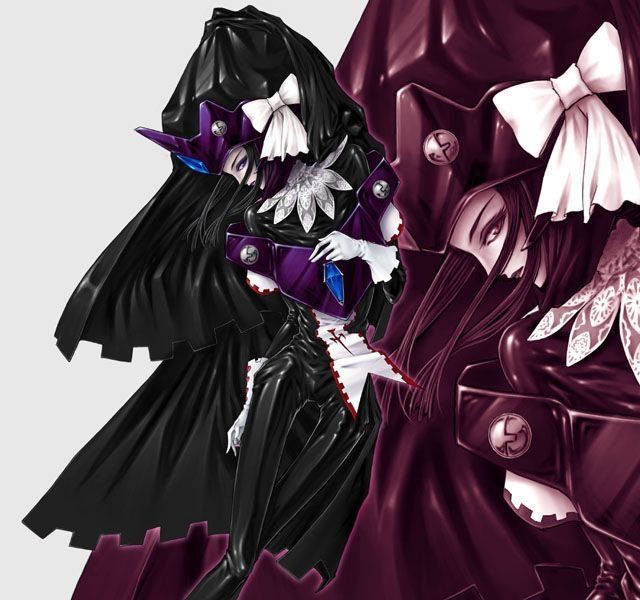 1girl black_bodysuit black_hair bodysuit bow cape female_focus gem gloves goth_fashion gothic_lolita grey_background kunishige_keiichi lolita_fashion long_hair nocturne nocturne_(kunishige_keiichi) original profile solo thigh_gap veil white_bow white_gloves zoom_layer