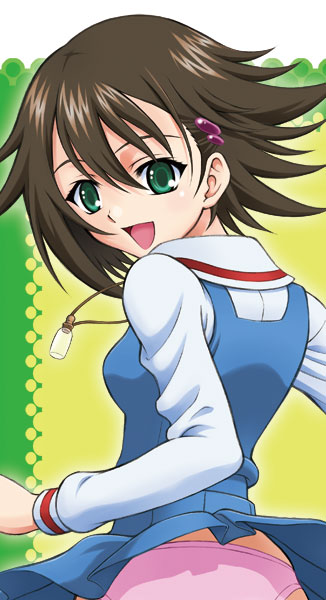 00s brown_hair green_eyes isurugi_noe open_mouth panties solo true_tears underwear upskirt