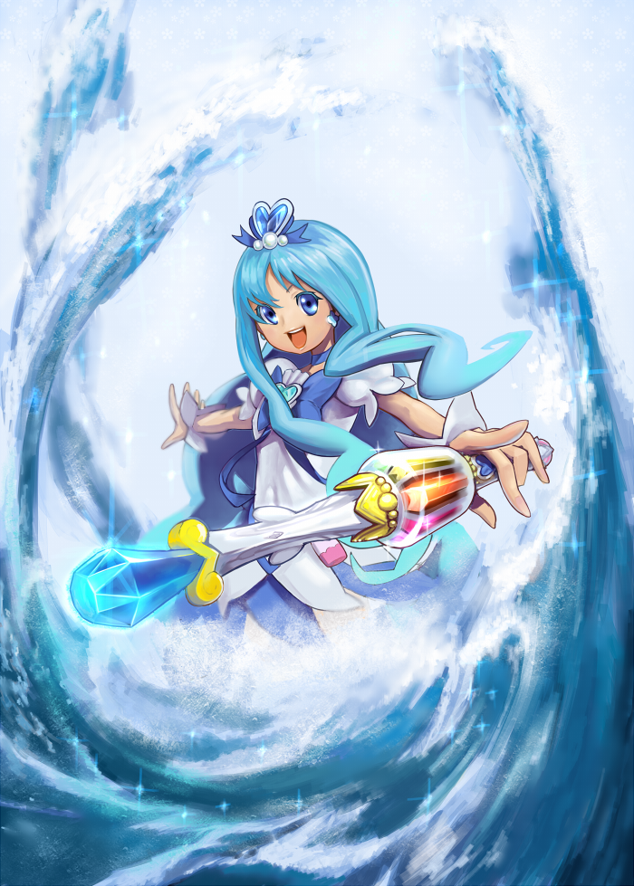 10s 1girl bad_id bad_pixiv_id blue_eyes blue_hair blue_skirt blue_theme bow brooch choker colored_eyelashes cure_marine female_focus flower_tact hair_ornament hairpin heart heart_brooch heartcatch_precure! jewelry k_tsukumo kurumi_erika long_hair magical_girl matching_hair/eyes precure ribbon skirt smile solo wand water wrist_cuffs yanagi_ryuuta