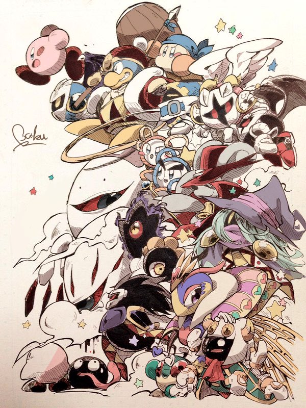 1boy 2girls angel_wings animal aqua_hair armor arthropod_girl ascot baku_(baku325) bandana bandana_waddle_dee beak beanie bell belt belt_buckle belt_collar black_skin black_wings blue_bandana blue_belt blue_eyes blue_hood blue_ribbon blunt_bangs blunt_ends blush_stickers bronto_burt buckle cloak clothed_animal collar collared_cloak colored_sclera colored_skin commentary_request covered_mouth crown dark_matter_(kirby) dark_matter_blade dark_meta_knight dark_nebula dark_skin daroach demon_wings disembodied_hand drawcia ears_through_headwear everyone extra_eyes fangs fur-trimmed_robe fur_trim furry furry_female galacta_knight gloves gooey_(kirby) green_cloak grin hair_over_one_eye halo hammer hand_on_another&#039;s_head hand_on_headwear hat high_collar holding holding_hammer holding_polearm holding_weapon horns huge_weapon insect_wings japanese_clothes kimono king_dedede kirby kirby_(series) long_hair long_sleeves looking_at_another magolor meta_knight mouse_(animal) multiple_girls neck_bell nintendo no_mouth one-eyed open_mouth orange_skin over_shoulder pauldrons pink_skin polearm pom_pom_(clothes) pom_pom_beanie prince_fluff purple_cloak purple_hat purple_scarf queen_sectonia red_ascot red_cloak red_eyes red_footwear red_hat red_robe red_sclera ribbon robe sabaton sarashi scar scar_across_eye scarf shoe_belt short_hair shoulder_armor signature smile solid_circle_eyes solid_oval_eyes spear spider_web_print star_(symbol) taranza top_hat traditional_halo traditional_media v-shaped_eyebrows very_long_hair weapon weapon_over_shoulder white_eyes white_gloves white_hair white_kimono white_mask white_scarf white_wings wings witch_hat yarn yellow_crown yellow_eyes yellow_halo yellow_horns yellow_wings zero_(kirby) zero_two_(kirby)