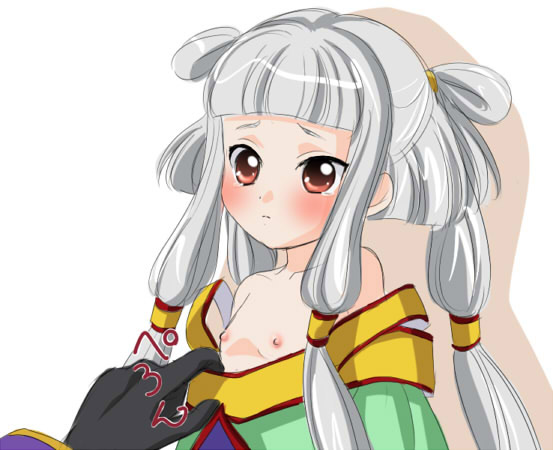 00s 1girl blush code_geass female_focus flat_chest nipple_slip nipples ochanomizu_doggu red_eyes silver_hair solo solo_focus tianzi