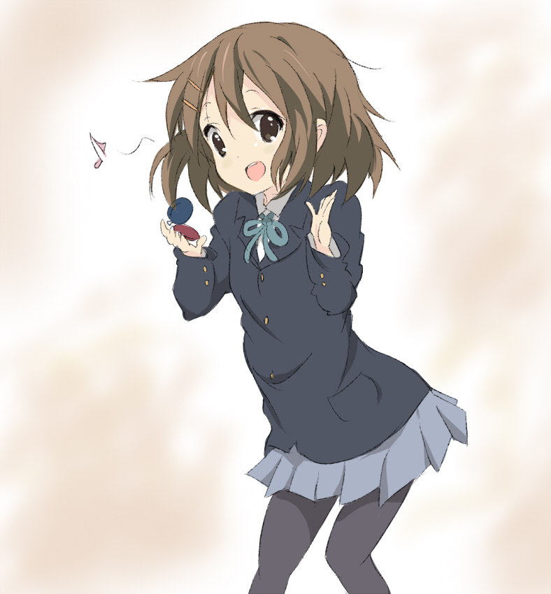 1girl brown_eyes brown_hair castanets core_(mayomayo) female_focus hirasawa_yui instrument k-on! pantyhose school_uniform short_hair skirt solo un_tan