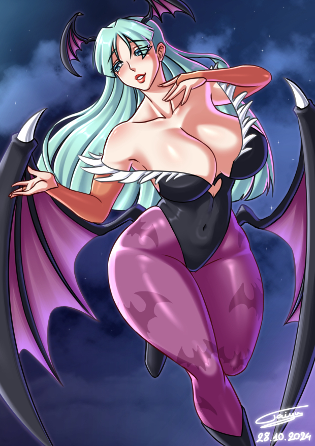 1girl breasts darkstalkers large_breasts long_hair morrigan_aensland solo taiyu