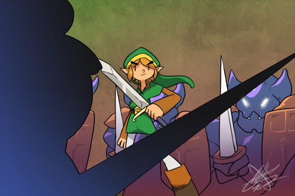 1boy armor armos green_tunic link male_focus matt_cummings matt_cummings_(artist) nintendo shield sword the_legend_of_zelda the_legend_of_zelda:_a_link_to_the_past tunic weapon