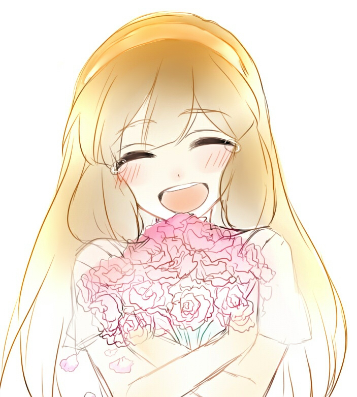 1girl aki_(645451622) blush bouquet brown_hair closed_eyes female_focus flower hairband inazuma_eleven_(series) inazuma_eleven_go inazuma_eleven_go_chrono_stone long_hair nanobana_kinako open_mouth solo tears upper_body white_background