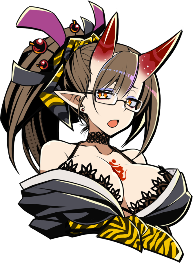 brown_hair demon demon_girl dorami_mitogawa glasses nippon_ichi nis_america orange_eyes poison_control ponytail red_horns shoujo_jigoku_no_doku_musume