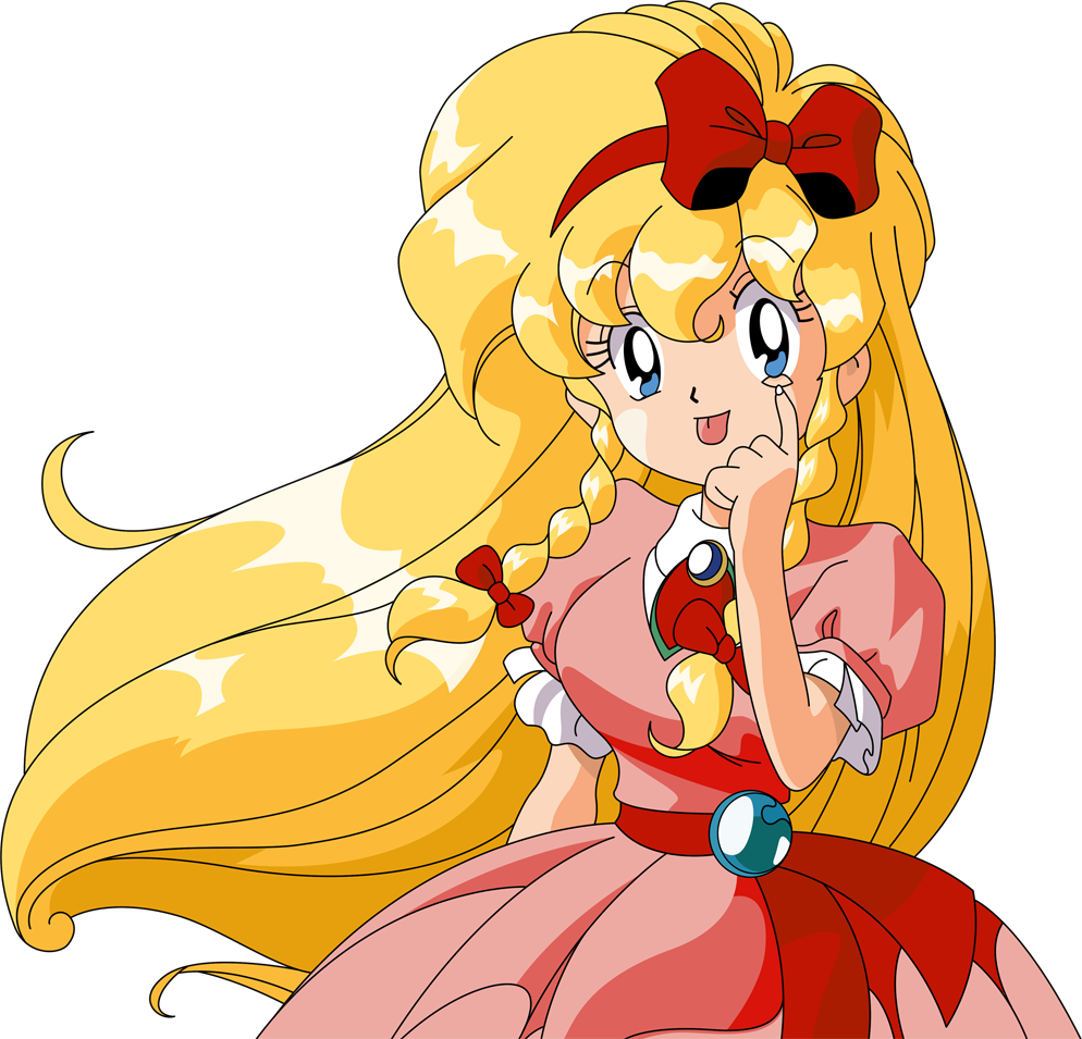 :p akanbe blonde_hair braid breasts castlevania:_rondo_of_blood castlevania_(series) dress eyelid_pull hair_ribbon large_breasts long_hair maria_renard official_art pink_dress puffy_sleeves red_ribbon ribbon standing tongue tongue_out transparent_background twin_braids