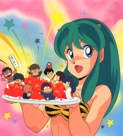 bikini blue_eyes bra breasts chibi fujinami_ryuunosuke green_hair horns lingerie long_hair lum megane_(urusei_yatsura) mendou_shuutarou miyake_shinobu moroboshi_ataru oni ryuunosuke&#039;s_father sakura_(urusei_yatsura) sakuranbou smile swimsuit underwear urusei_yatsura