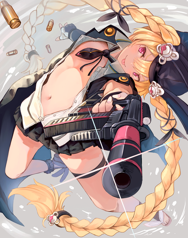 aonaga_heri black_necktie braid girls&#039;_frontline glint long_hair necktie solo sr-3mp_(girls&#039;_frontline) tagme twin_braids very_long_hair