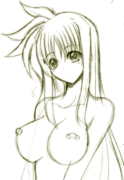 00s 1girl bandaid bandaids_on_nipples breasts fate_testarossa female_focus hagane_soushi long_hair lyrical_nanoha mahou_shoujo_lyrical_nanoha mahou_shoujo_lyrical_nanoha_strikers monochrome pasties sketch solo upper_body very_long_hair