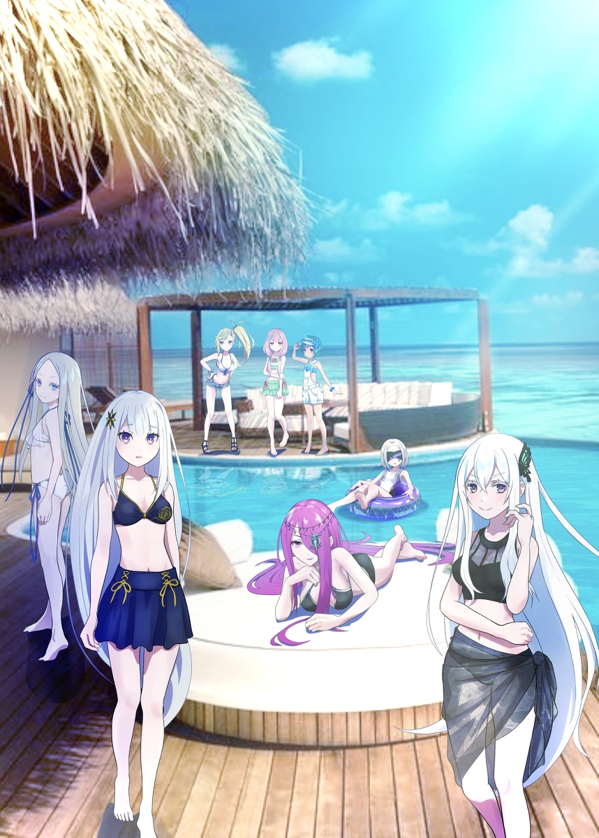 bed bikini blindfold blonde_hair blue_eyes blue_hair breasts brown_hair carmilla_(re:zero) cleavage competition_swimsuit couch daphne_(re:zero) echidna_(re:zero) flat_chest highres large_breasts long_hair looking_at_viewer minerva_(re:zero) multiple_girls na-suke ocean one-piece_swimsuit pandora_(re:zero) pink_hair pool purple_eyes purple_hair re:zero_kara_hajimeru_isekai_seikatsu satella_(re:zero) sekhmet_(re:zero) shack shorts skirt swimsuit tropical typhon_(re:zero) very_long_hair white_hair